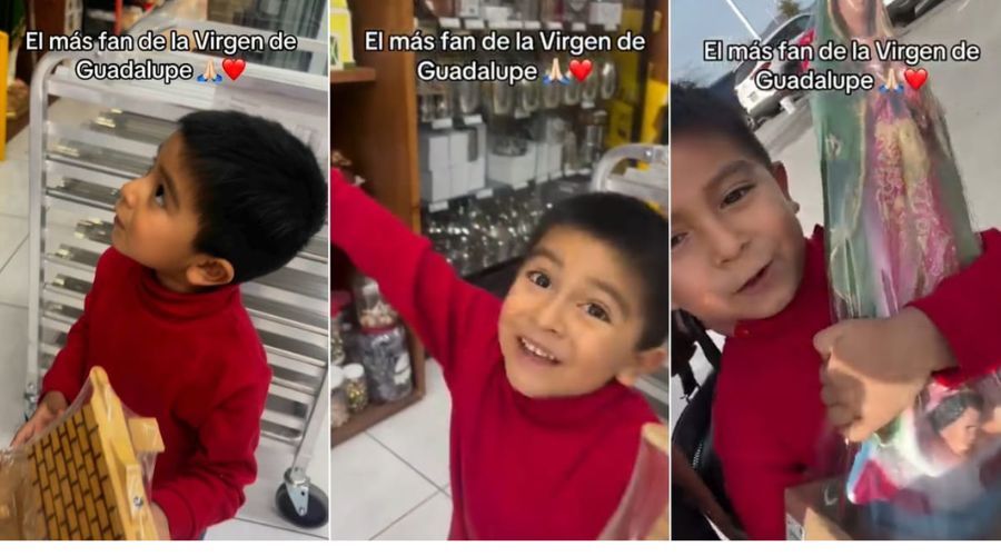 Niño se emociona al encontrar imagen de la Virgen de Guadalupe